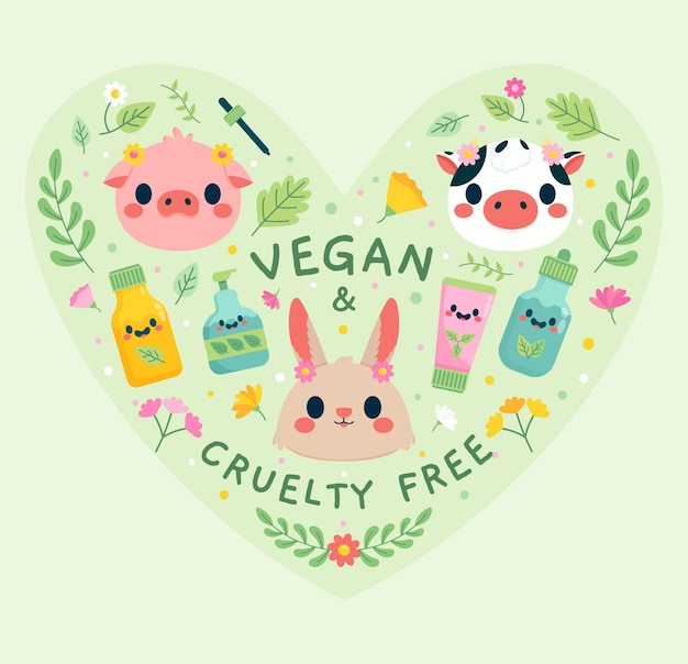 Vettore gratuito cruelty free e vegan disegnati a mano