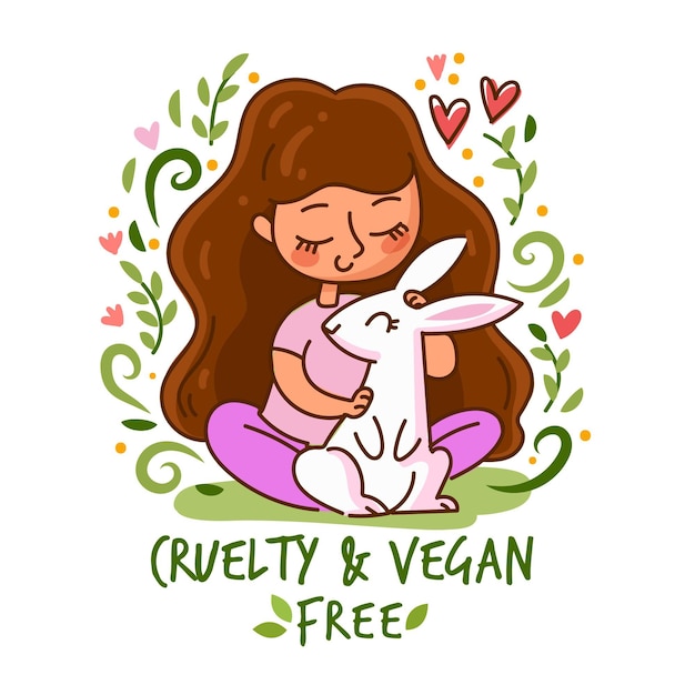 Messaggio cruelty free e vegano con donna che tiene un coniglio