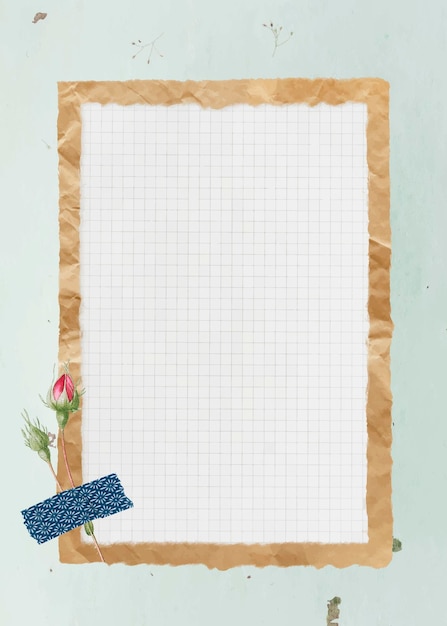 Crumpled brown paper frame with grid background vector
