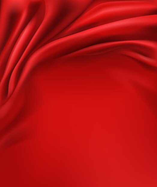 しわくちゃと波状、豪華な赤い絹またはサテン生地の背景