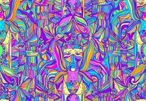 Crying girl on psychedelic seamless pattern