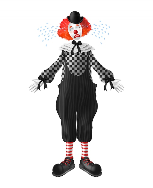 Crying red-hair clown with tears squirting from eyes