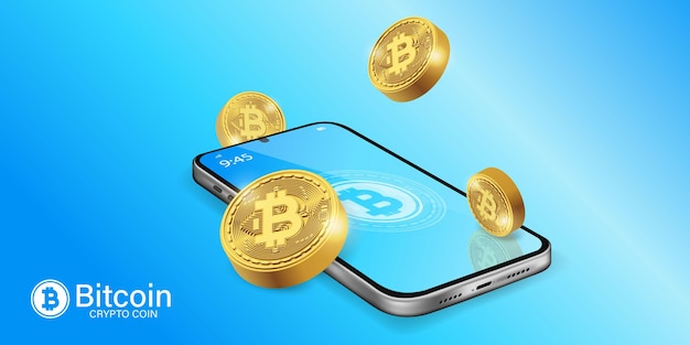 Криптовалюта bitcoin crypto на векторе мобильных баннеров