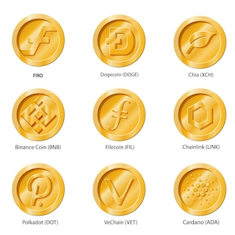 Crypto currency icons coin. set of digital money for apps, websites or logo. flat illustrations