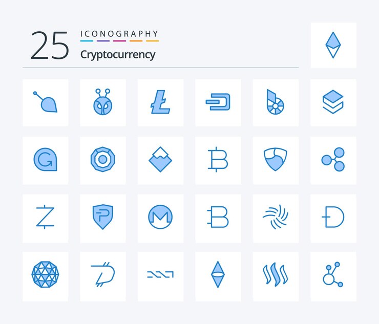Free Vector cryptocurrency 25 blue color icon pack including bitshares crypto crypto currency coin money