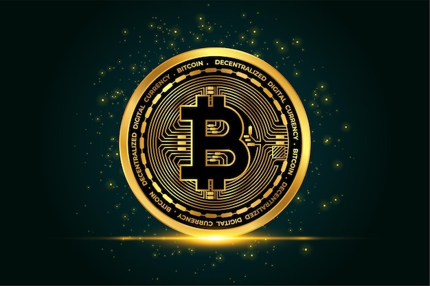 Vettore gratuito cryptocurrency bitcoin moneta d'oro sullo sfondo