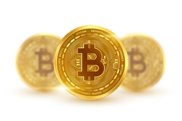 Monete d'oro bitcoin cryptocurrency isolate su bianco