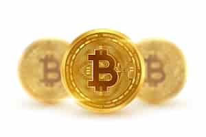 Free vector cryptocurrency bitcoin golden coins isolated on white
