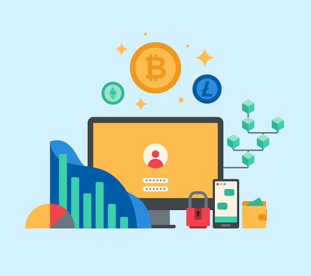Cryptocurrency and blockchain concept. vector illustration