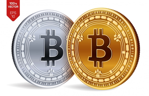 白い背景に分離されたビットコインキャッシュシンボルと暗号通貨の黄金と銀のコイン。