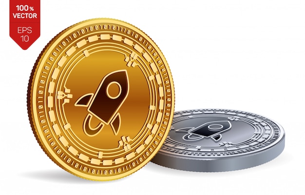 Free vector cryptocurrency golden and silver coins with stellar symbol isolated on white background.