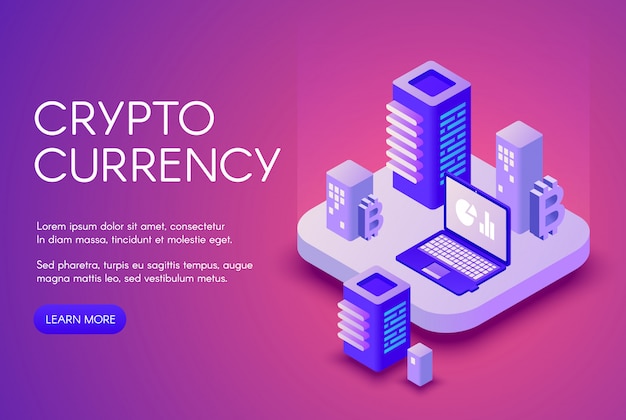 Free vector cryptocurrency illustration poster for bitcoin crypto currency mining and blockchain.