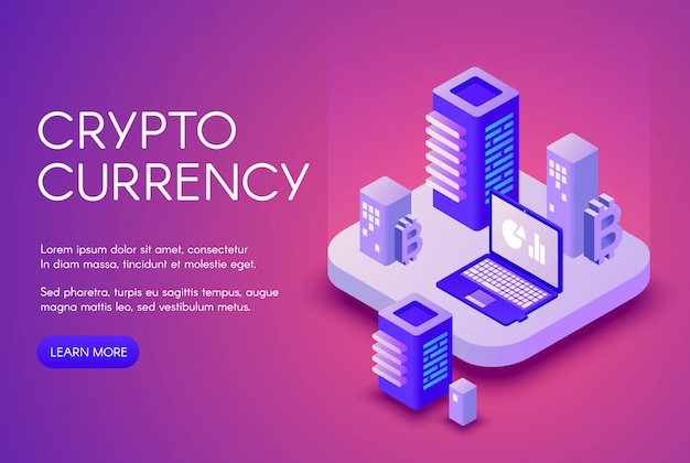 Cryptocurrency illustration poster for bitcoin crypto currency mining and blockchain.