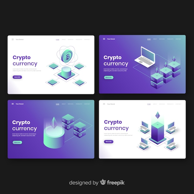 Free vector cryptocurrency landing page collection