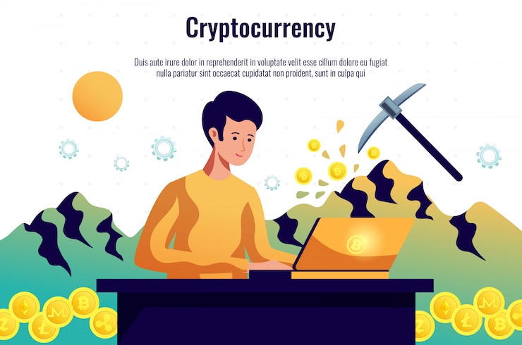 मुफ़्त वेक्टर cryptocurrency miner maintaining blockchain network working with computer software