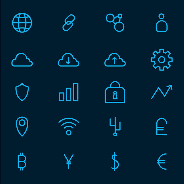 Бесплатное векторное изображение cryptocurrency устанавливает электронный символ денежного символа
