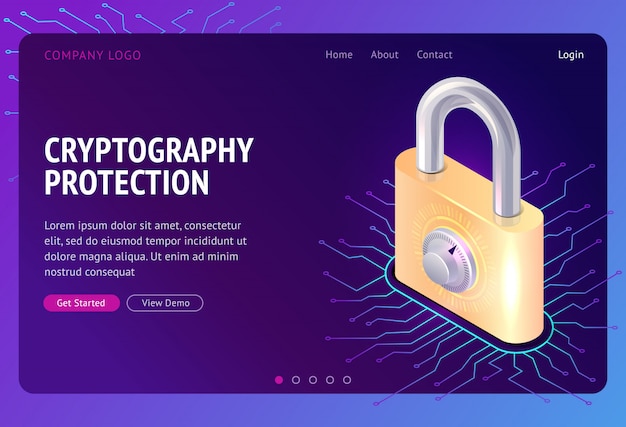 Free vector cryptography protection, web isometric concept