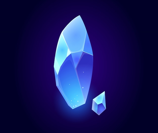 Crystal gem, blue magic gemstones isolated icons