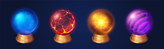 Free vector crystal globes witch or sorcerer magic spheres