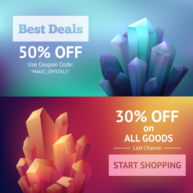 Free vector crystal mineral banners