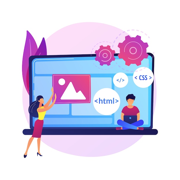 Языки программирования CSS и HTML. Компьютерное программирование, кодирование, IT. Женский программист мультипликационный персонаж. Программное обеспечение, разработка сайтов.