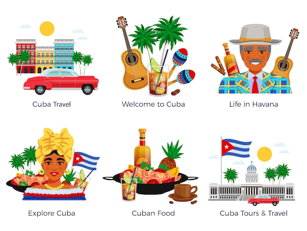 Free vector cuba travel icons set