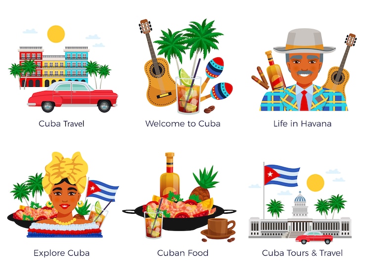 Free Vector cuba travel icons set
