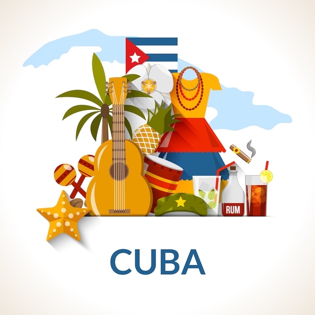 Free vector cuban national symbols composition poster print
