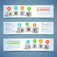 Бесплатное векторное изображение Кубики инфографики горизонтальные баннеры с 3d кубами