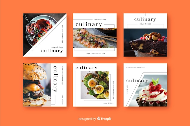 Vettore gratuito collezione di post di instagram culinaria con immagine