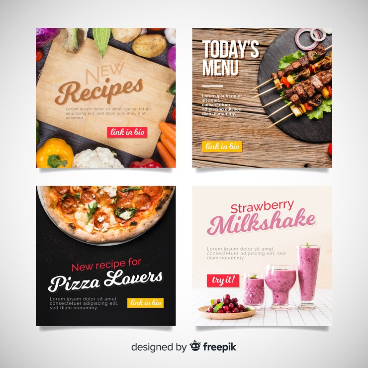 Free Vector culinary instagram post collection with photo