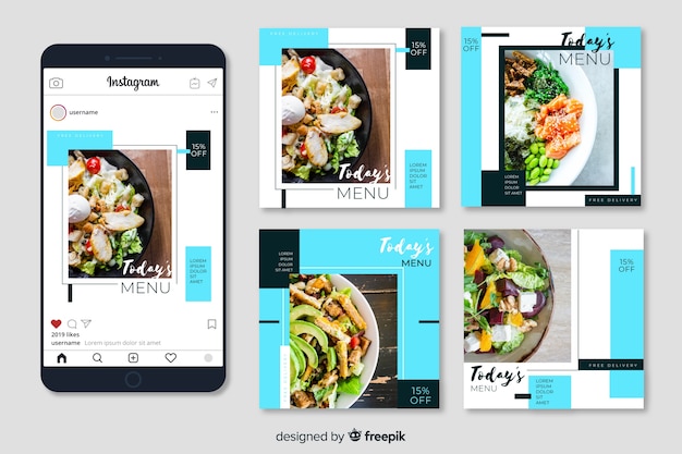 Free vector culinary instagram post collection with photo