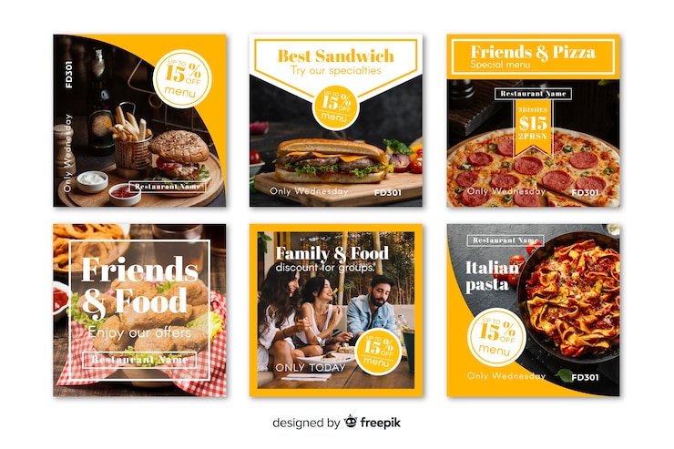 Free Vector culinary instagram post collection with photo
