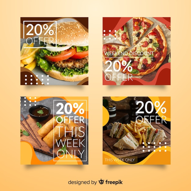 Free vector culinary instagram post set with photo