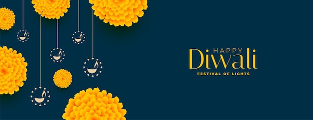 Free vector cultural diwali festival wide web banner with beautiful floral design