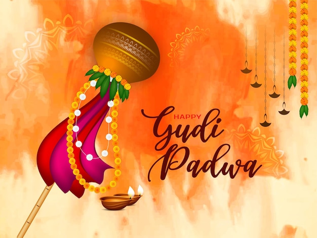 Free vector cultural happy gudi padwa festival greeting background vector