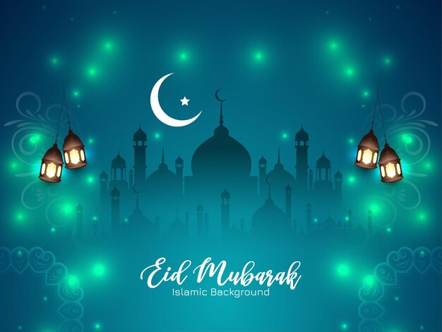 문화 이슬람 Eid 무바라크 축제 반짝이 광택 파란색 배경 벡터