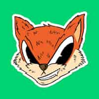 Free vector cunning fox sticker overlay with a white border on a green background vector