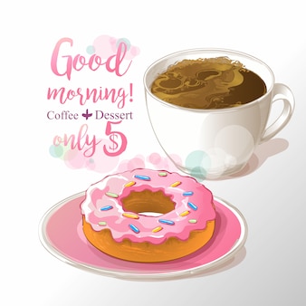 Cup of coffee and donut vector illustration