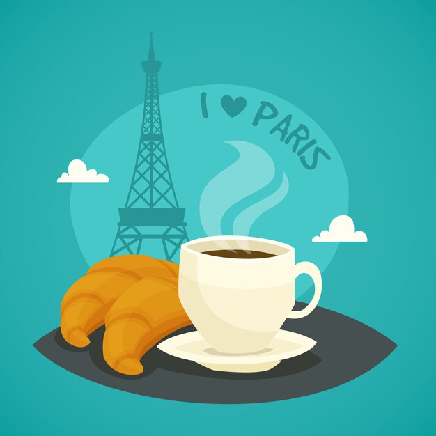 Cup Of Morning Coffee With Croissants