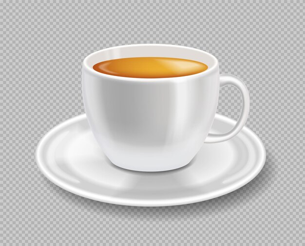 白いイラストプレートに分離されたリアルなお茶のベクトルのカップ