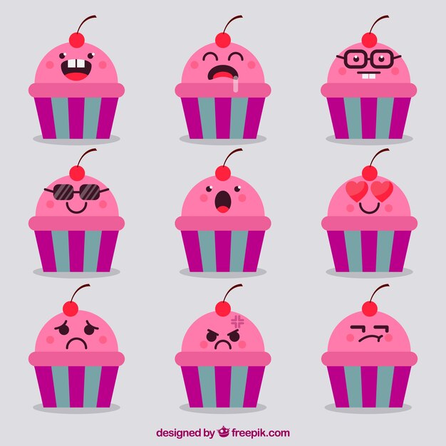 Emoticon cupcake con grandi espressioni facciali