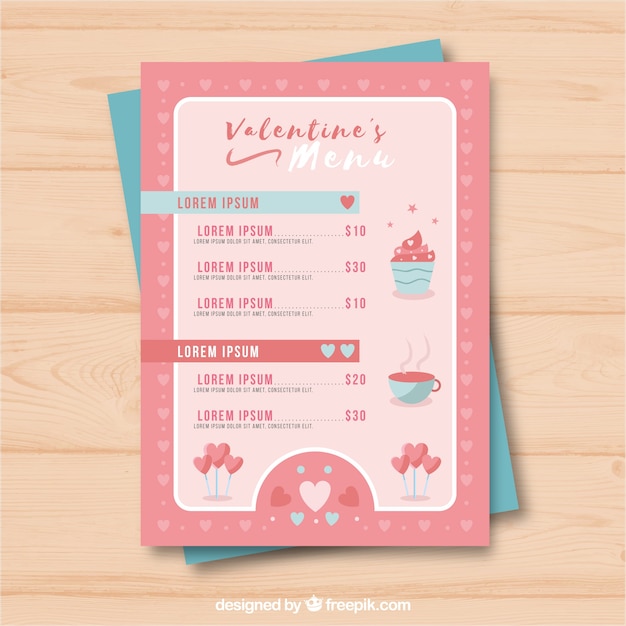 Cupcake valentine menu template