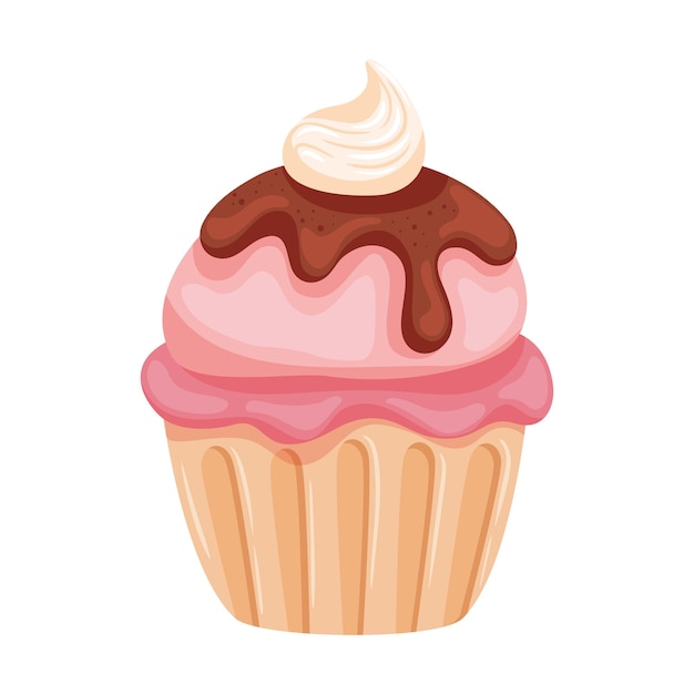 Free vector cupcake with melted chocolate cream icon isolated