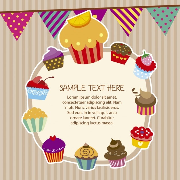 Free vector cupcakes frame in colorful style