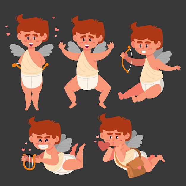 Cupid character collection in flat design