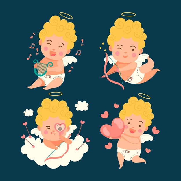 Cupid character collection in flat design