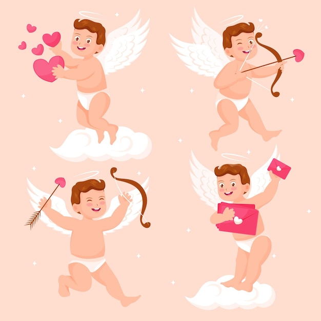 Free vector cupid character collection in flat design