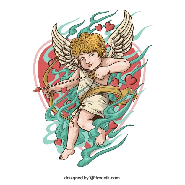 Cupid illustration with bow and date