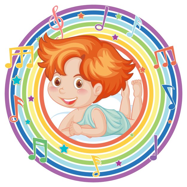 Амур в радуги круглой рамкой с символом мелодии